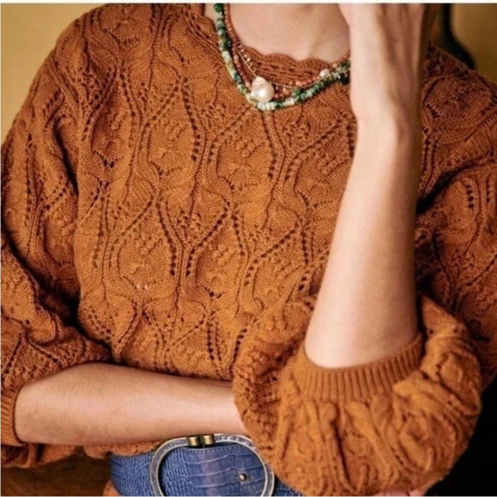 Sezane Camel Sailor Women's Cable Knit Sweater Small BNWOT